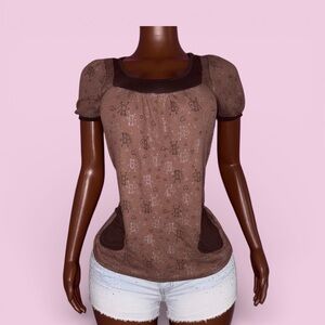 Brown Patterned Women's Top